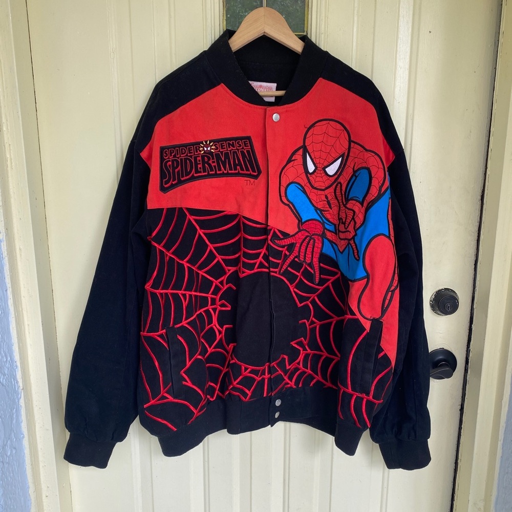 Vintage Y2k Spiderman Spider Sense Snap Button Bomber Jacket Mens 3XL